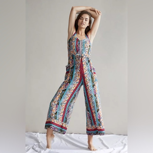 By Anthropologie Pants - Anthropologie Calais Floral Patchwork Wide Leg Jumpsuit XS Belted Pockets